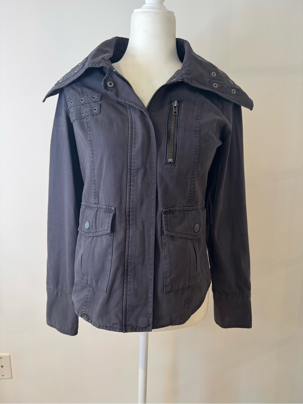 Trouve Dark Gray Utility Jacket with Snap Collar